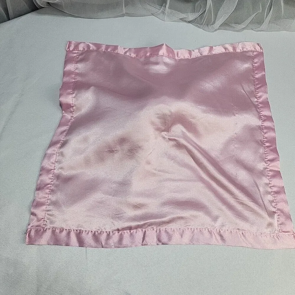 Pink Plush Bunny Rabbit Lovey Minky Dot Satin Edge Back Security Blanket 16 Inch